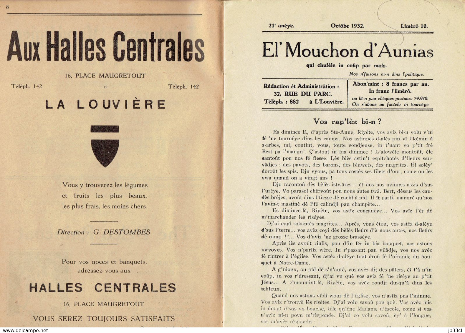 Textes De Quint, Marcel Hecq, Joseph Faucon, D'Jobri, Flori, Maroc, Etc. In Mouchon D'Aunia 1932 - Altri & Non Classificati