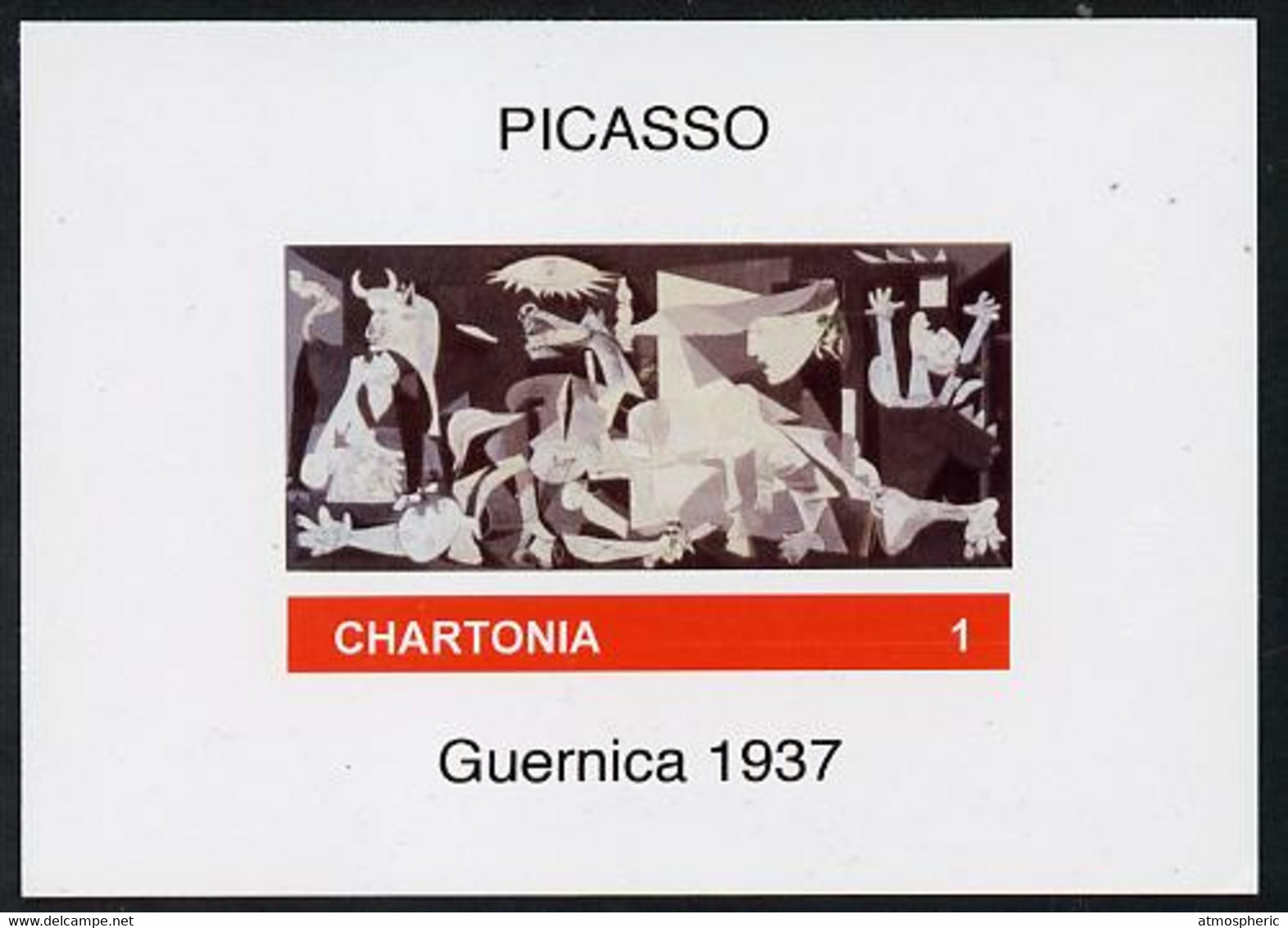 Chartonia (Fantasy) Guernica (1937) By Picasso Imperf Deluxe Sheet On Glossy Card Unmounted Mint - Fantasy Labels
