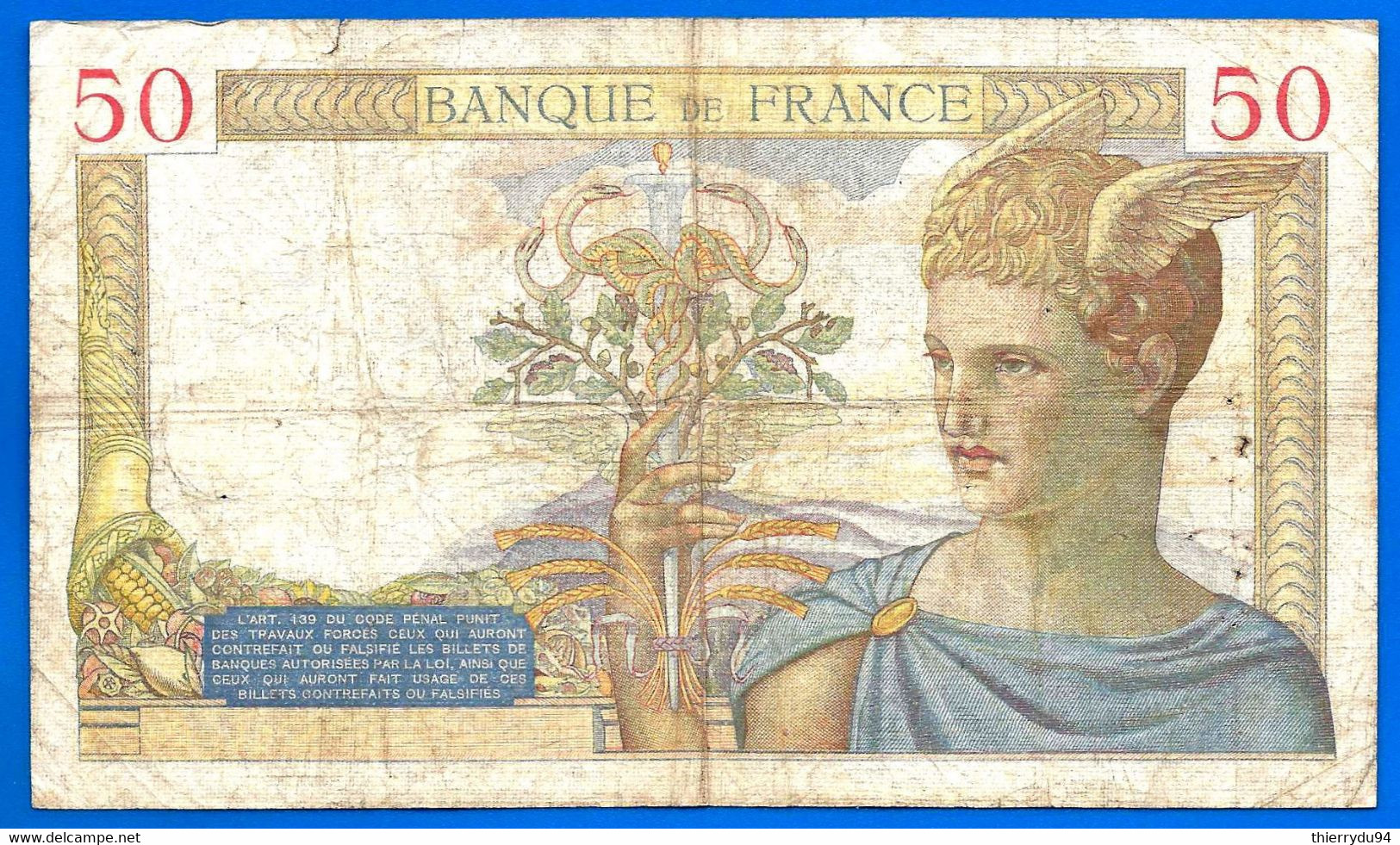 France 50 Francs 1936 6 August Ceres Serie T Frs Frcs Frc Europe Paypal Bitcoin OK - 50 F 1934-1940 ''Cérès''