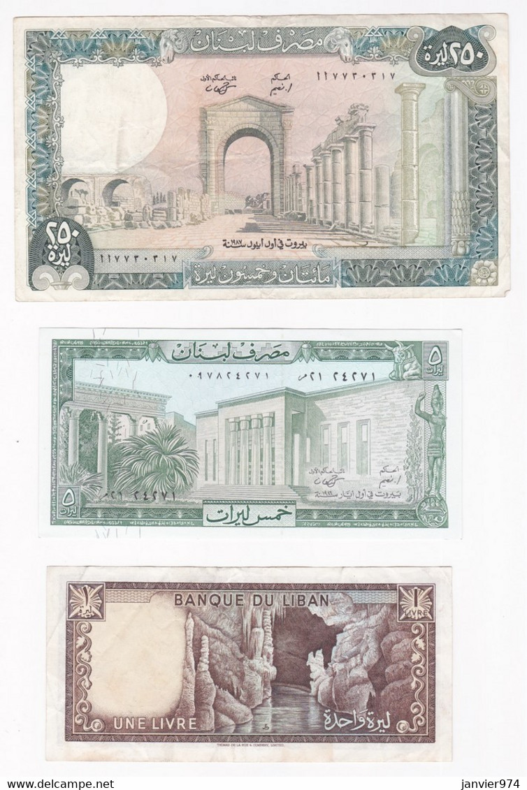 Lot 3 Billets De 250 Livres – 5 Livres Et 1 Livre - Lebanon