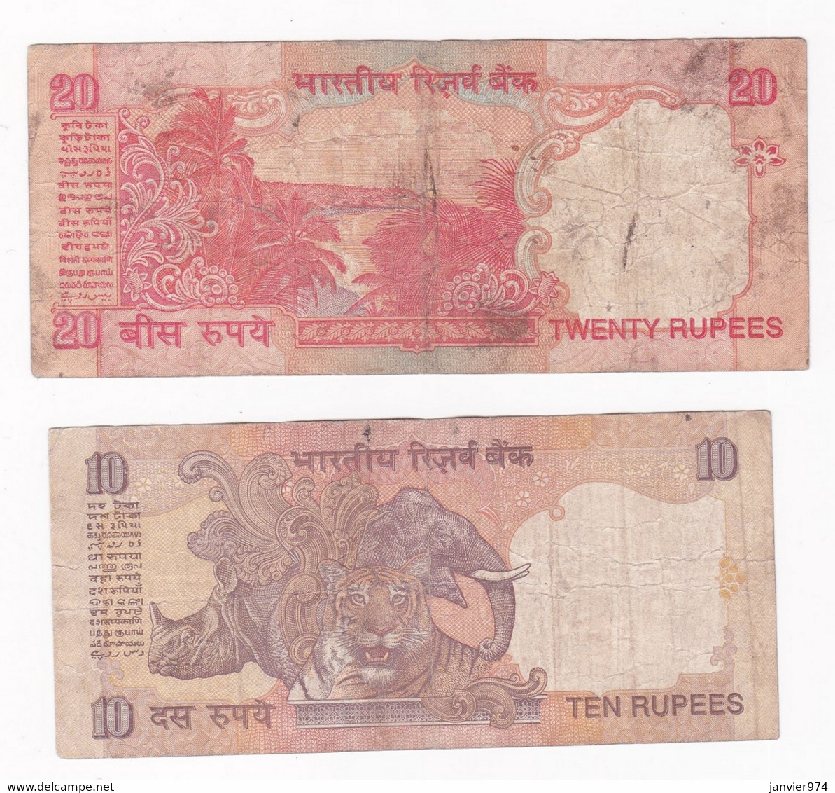 Lot 4 Billets De Gandhi, 100 , 50 , 20 Et 10 Rupees - 4 Scans - India