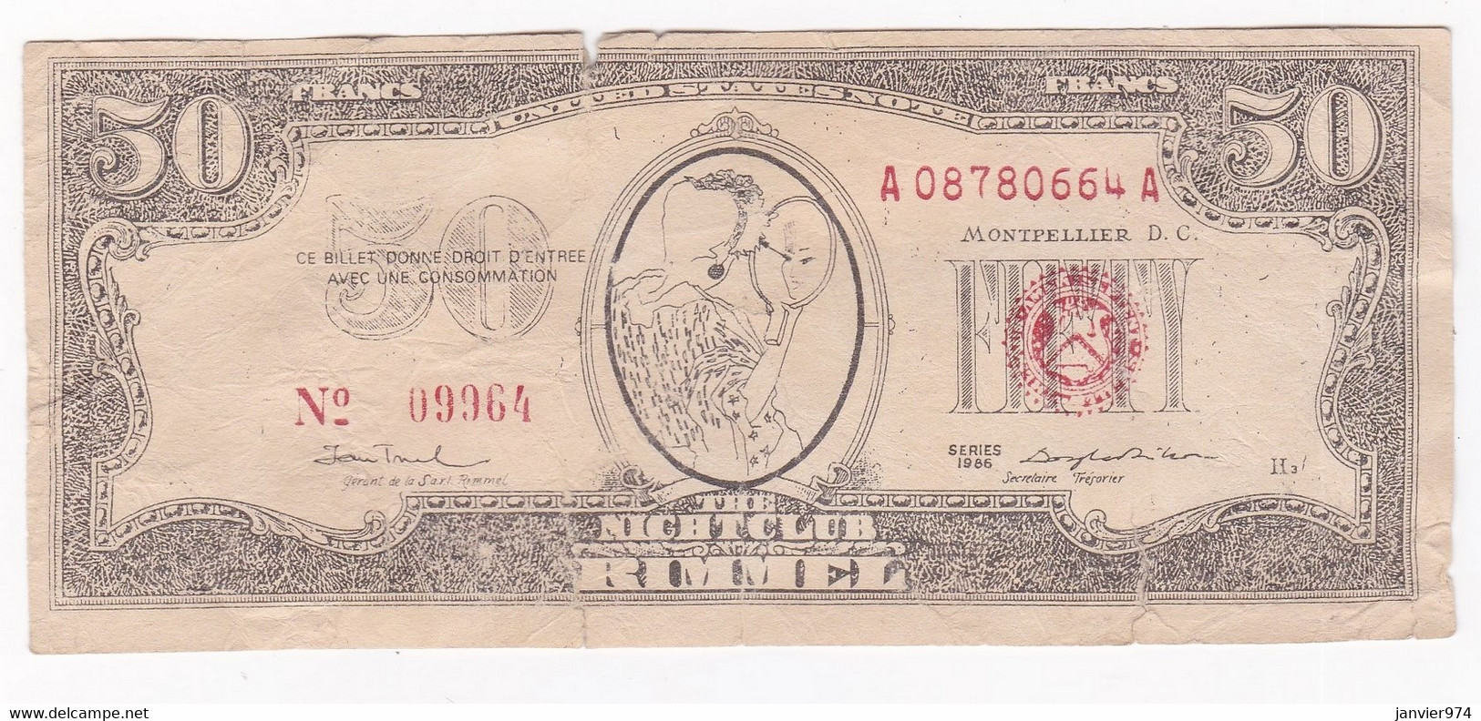 34 Montpellier Billet 50 Francs Night-Club  Rimmel  , Serie 1986  - H3 - Bons & Nécessité