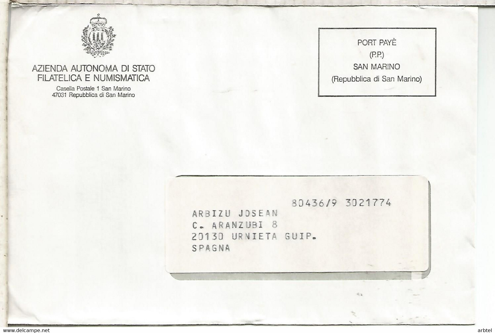 SAN MARINO CC PORT PAYE - Cartas & Documentos