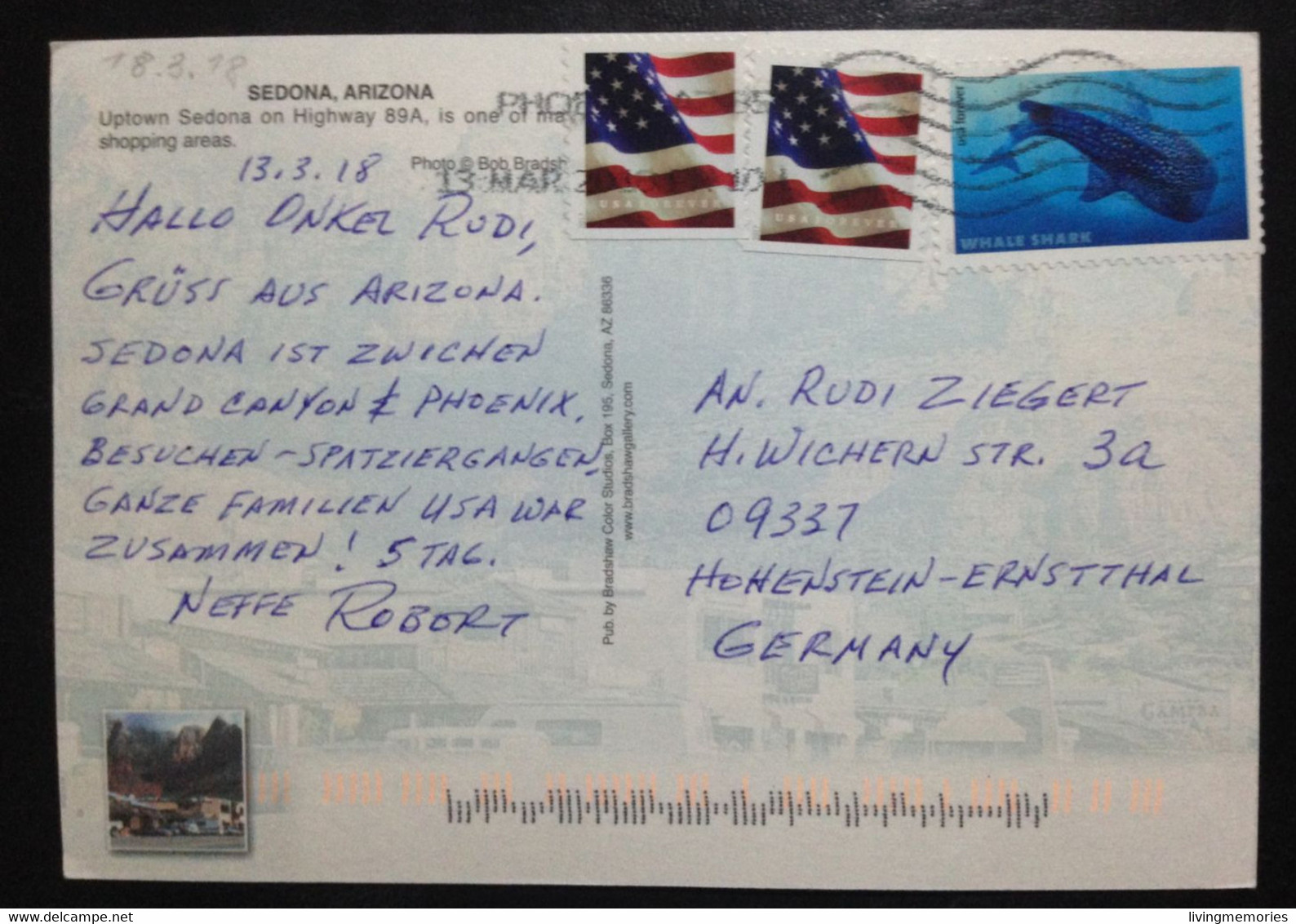 US82 United States, Circulated Postcard To Germany, « SEDONA », « WHALES », « FLAGS », 2018 - Sedona