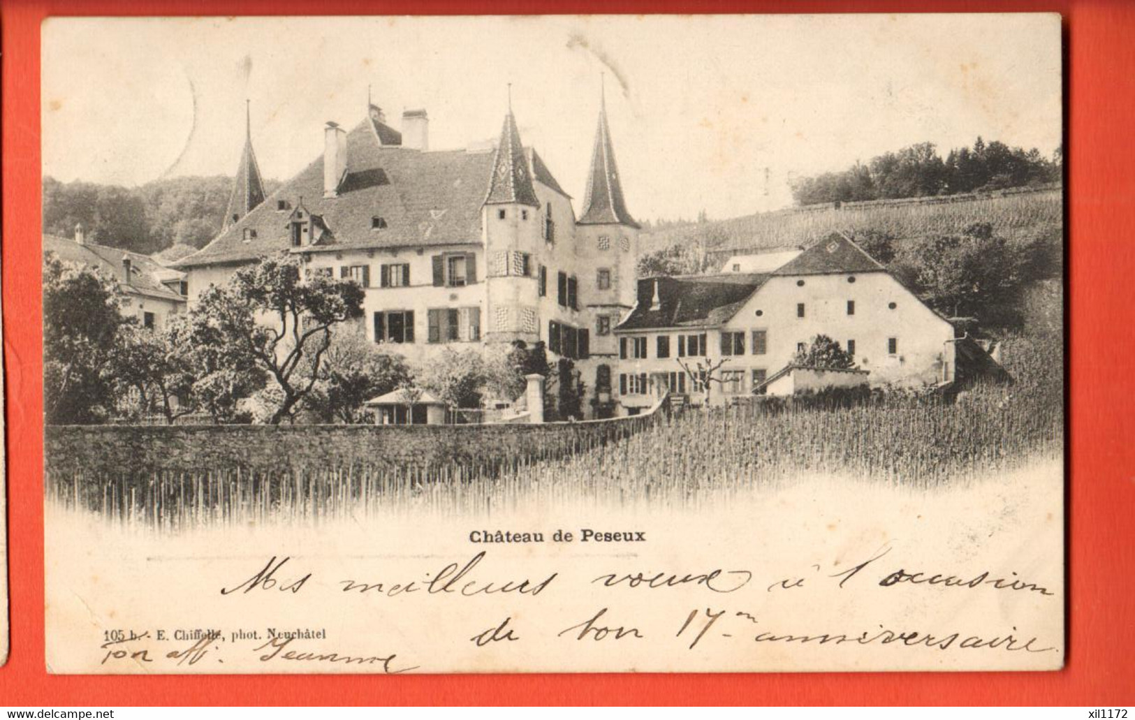 ZBN-08  Château De Peseux, Vignes Vignoble. Précurseur. Cachet 1901 - Peseux