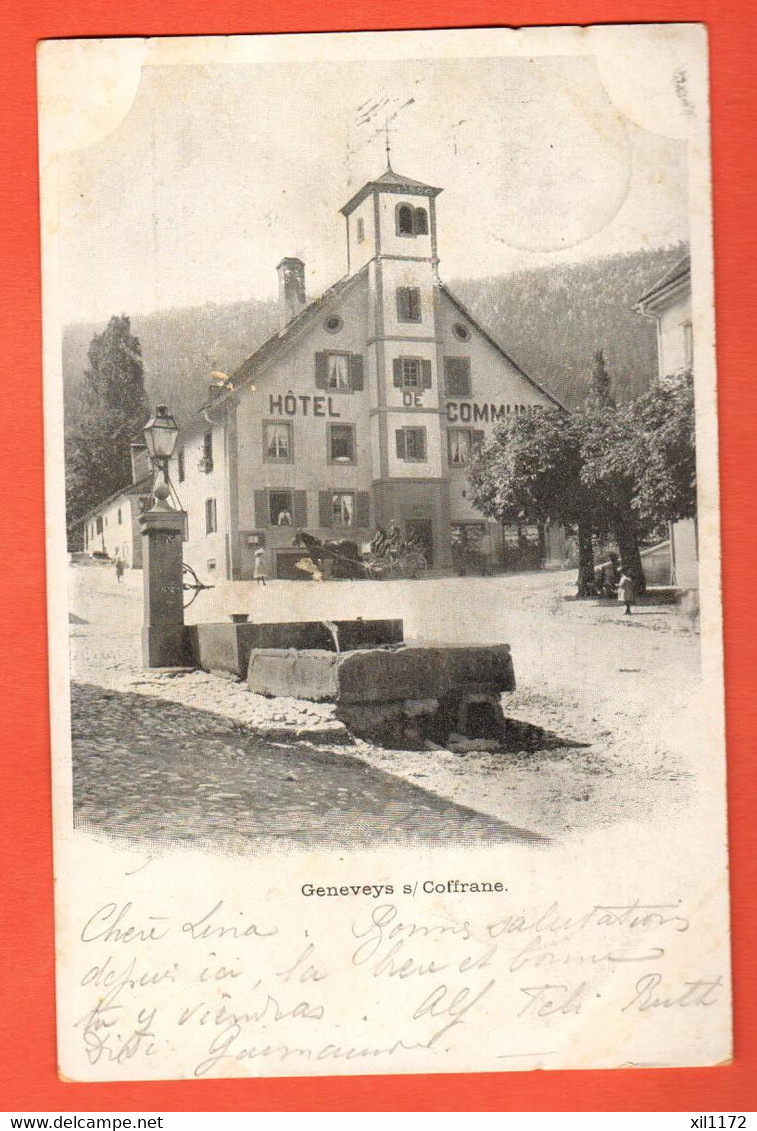 ZBN-13 RARE Geneveys Sur Coffrane  Val-de-Ruz, Hôtel De Commune. Fontaine. Précurseur, Circulé 1904 - Coffrane