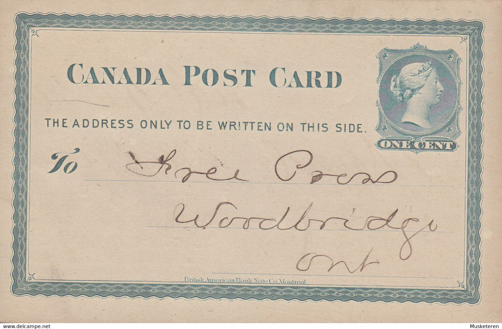 Canada Postal Stationery Ganzsache Victoria PRIVATE Print GENERAL EXPRESS OFFICE, TORONTO 1876 WOODBRIDGE Ont. (2 Scans) - 1860-1899 Victoria