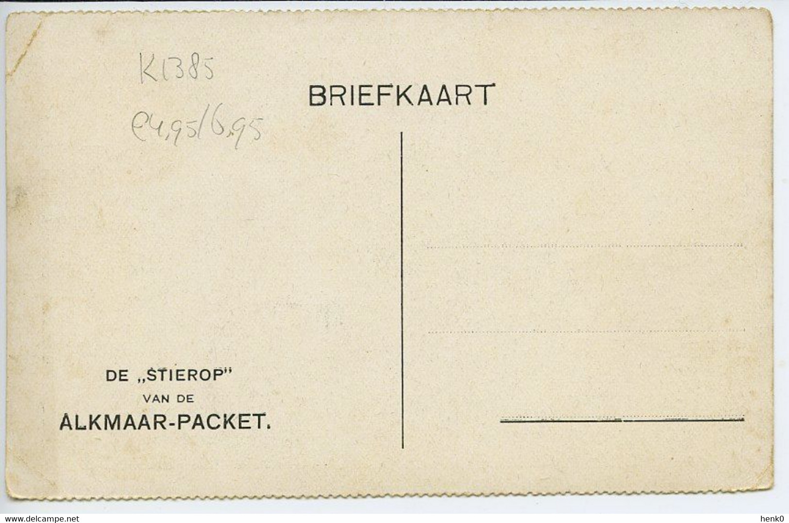 Alkmaar-Packet Schip Stierop K1385 - Zaanstreek