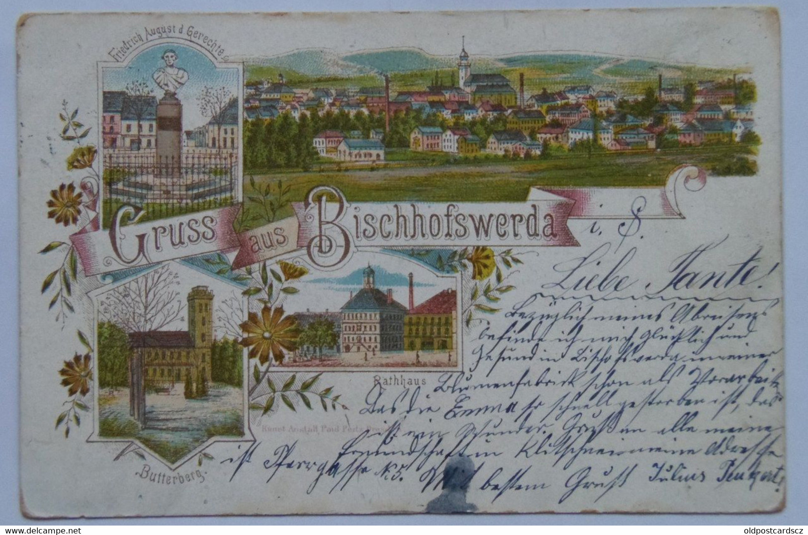 Germany 32 1897 Bischofswerda General View Town Hall Rathaus Friedrich August D. Gerechte Monument Butterberg - Bischofswerda