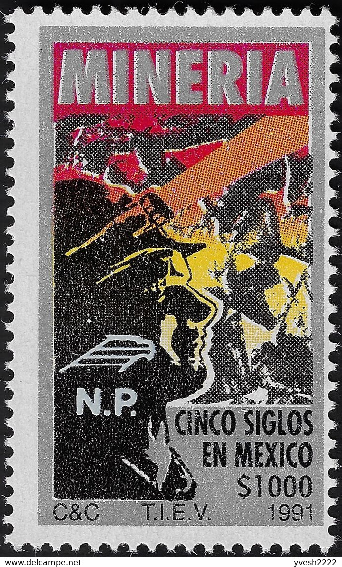 Mexique 1991 Y&T 1363 Surchargé N.P. Et Logo : Spécimen. Cinq Siècles D'exploitation Minière. Mineur Et Casque Lumineux - Autres & Non Classés