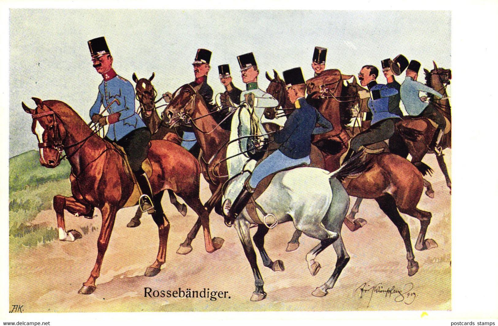 Militär, Soldaten Zu Pferd, "Rossebändiger", Sign. Schönpflug - Schoenpflug, Fritz