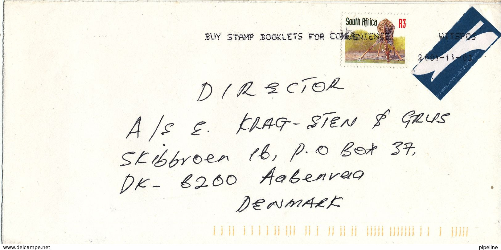 South Africa Cover Sent To Denmark 3-11-2001 GIRAFFE On The Stamp - Lettres & Documents