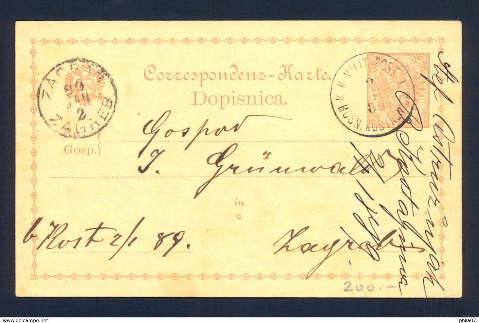 BOSNIA AND HERZEGOVINA, AUSTRIA - Stationery With First Type Of Cancel K.K. BOSANSKA KOSTAJNICA 02.01. 1889. - Bosnia And Herzegovina