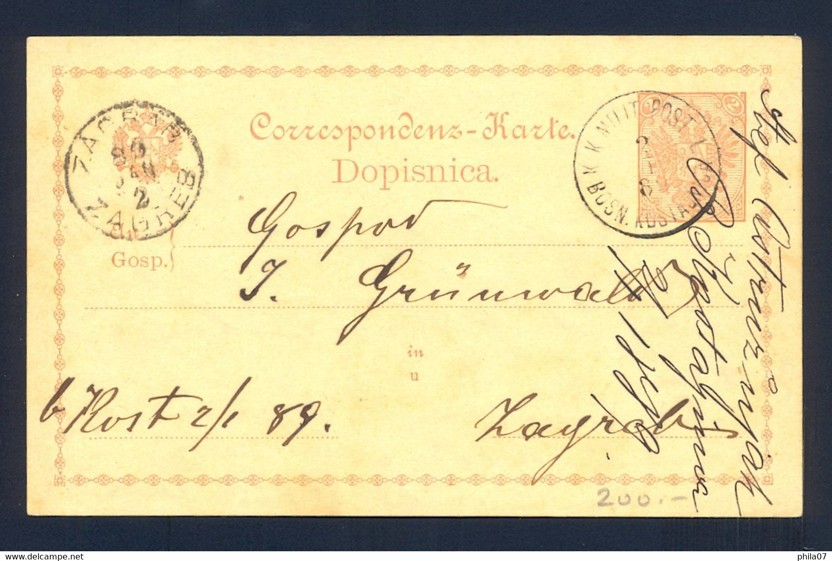 BOSNIA AND HERZEGOVINA, AUSTRIA - Stationery With First Type Of Cancel K.K. BOSANSKA KOSTAJNICA 02.01. 1889. - Bosnien-Herzegowina