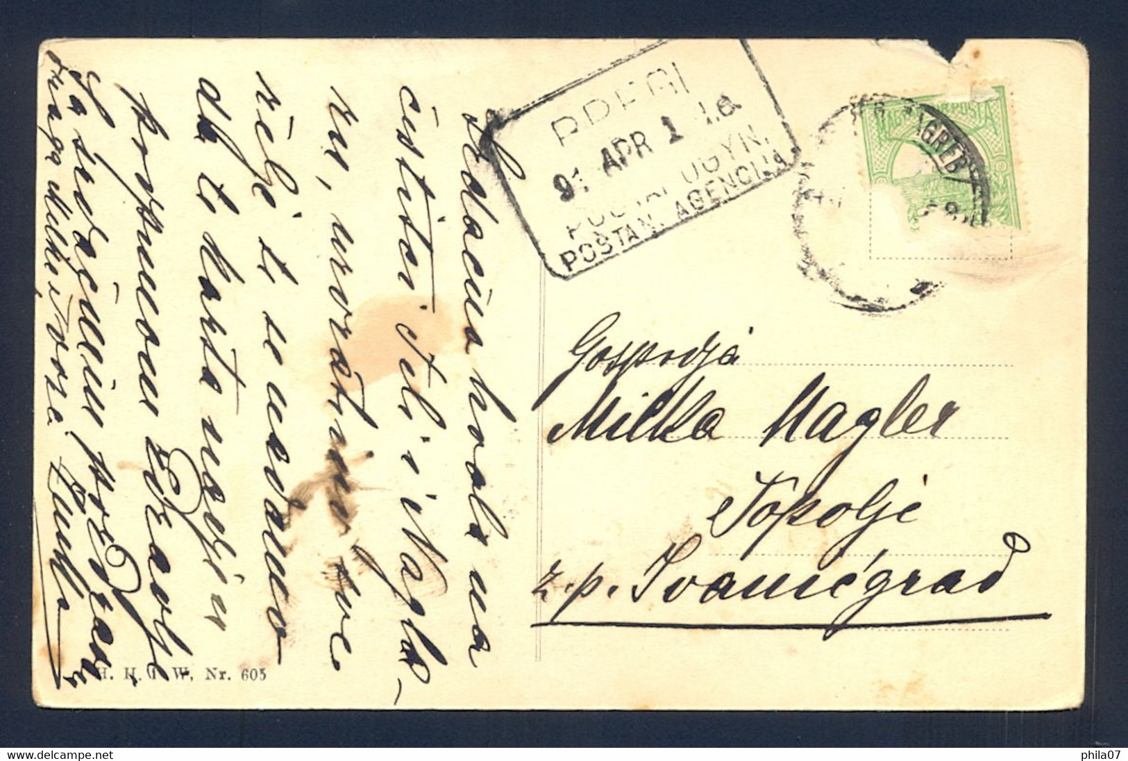 HUNGARY, CROATIA - Postcard Sent From Zagreb To Topolje. Arrival Cancel Of Postal Agency BREGI 1891. - Lettres & Documents