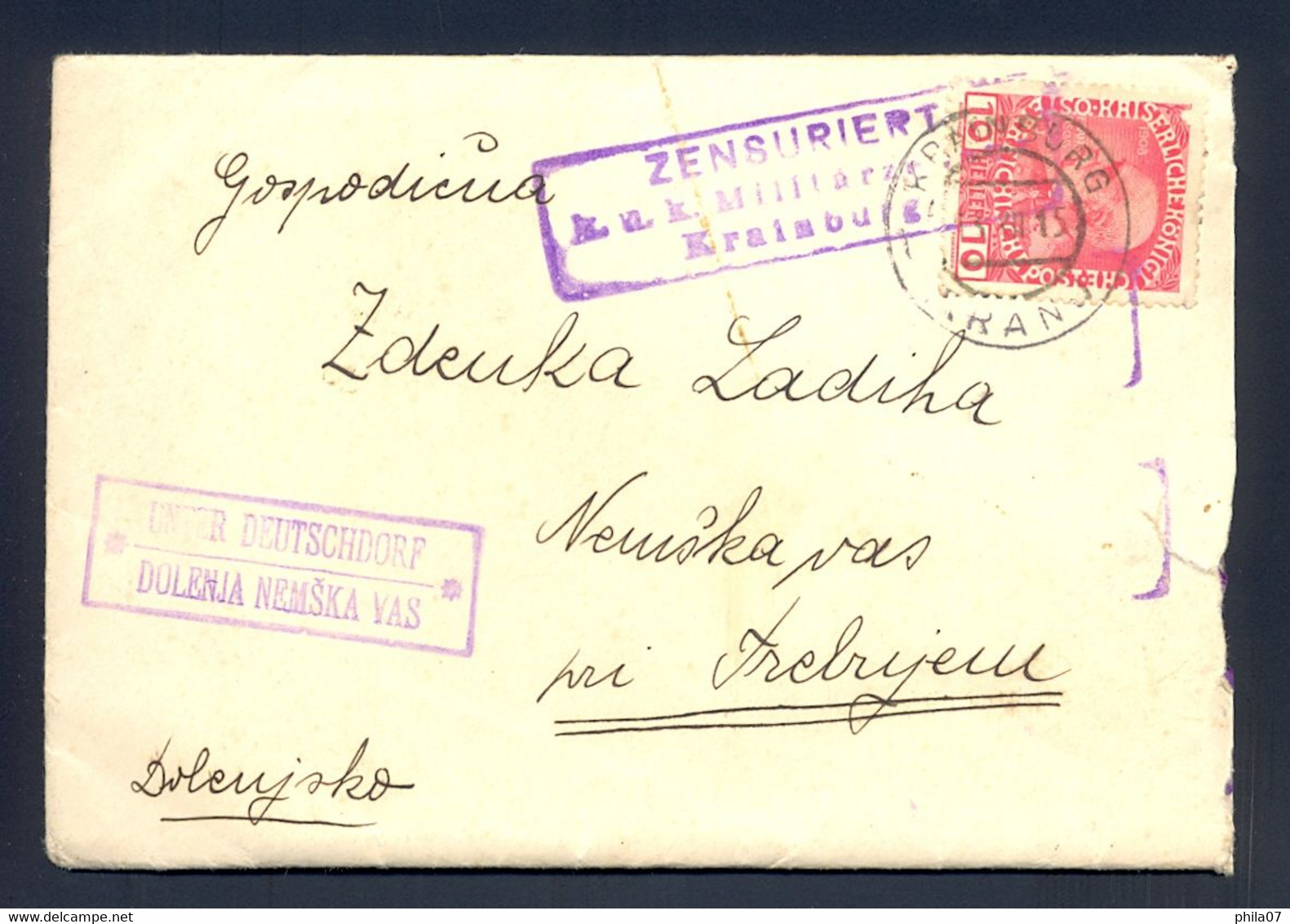 SLOVENIA - Letter Sent From Kranj To Dolenju Nemšku Vas. Arrival Cancel Of Postal Agency Unter Deutschdorf. - Slovenië