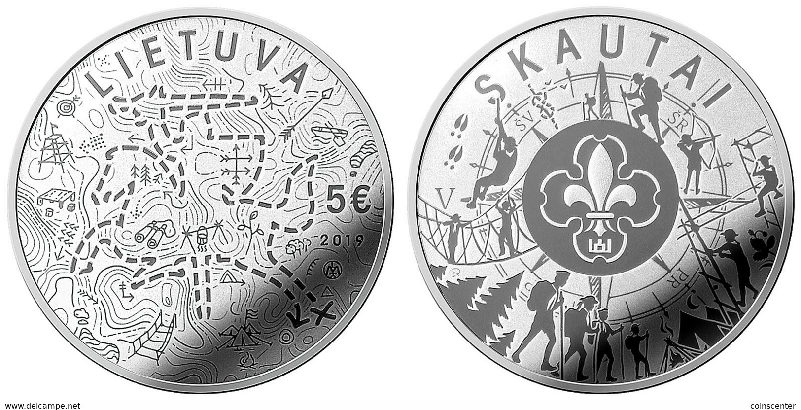 Details About  Lithuania 5 Euro 2019 "Scouts" Silver Ag PROOF - Lituanie