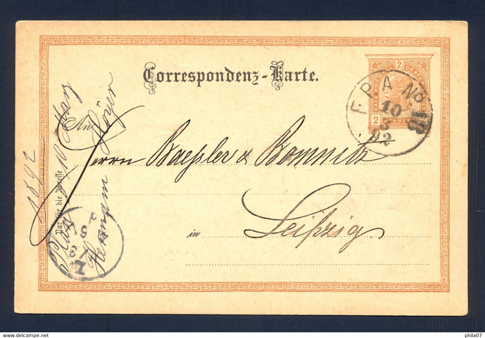 AUSTRIA - Stationery With Railway Cancel F.P.A. No. 18, Sent To Leipzig 10.03. 1892. - Lettres & Documents