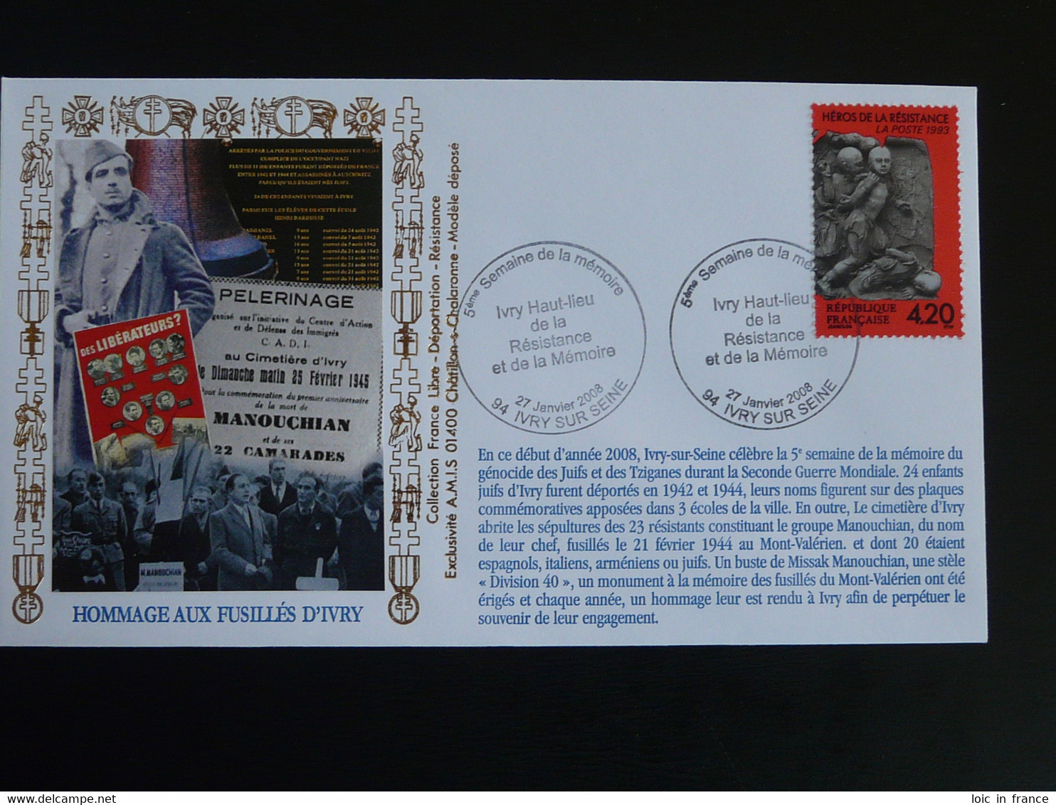 Lettre Commemorative Cover Résistance Hommage Aux Fusillés D'Ivry 94 Val De Marne 2008 - Seconda Guerra Mondiale