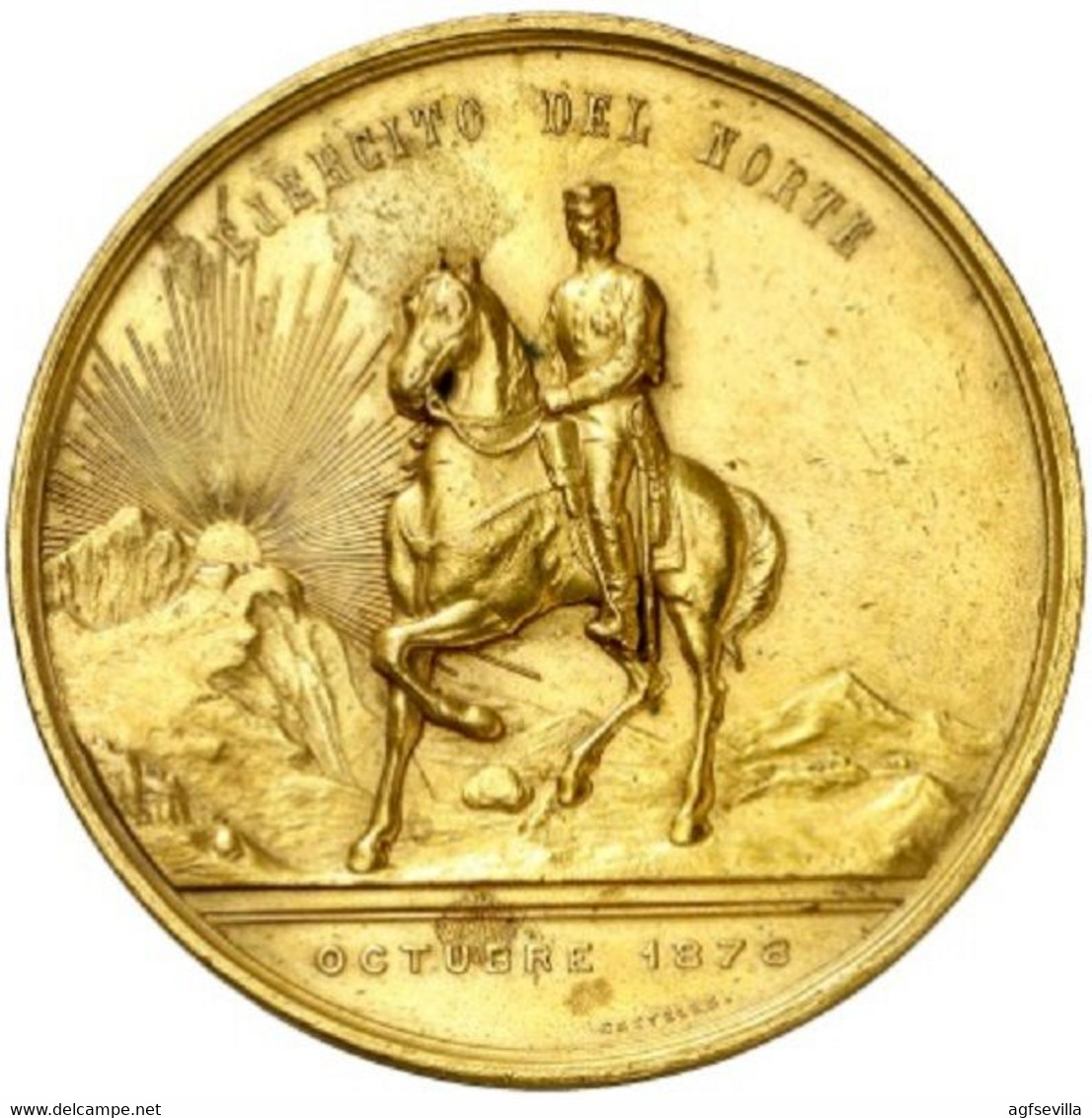 ESPAÑA. ALFONSO XII. MEDALLA HOMENAJE AL EJÉRCITO DEL NORTE. 1.878. BRONCE DORADO.ESPAGNE. SPAIN MEDAL - Royaux/De Noblesse