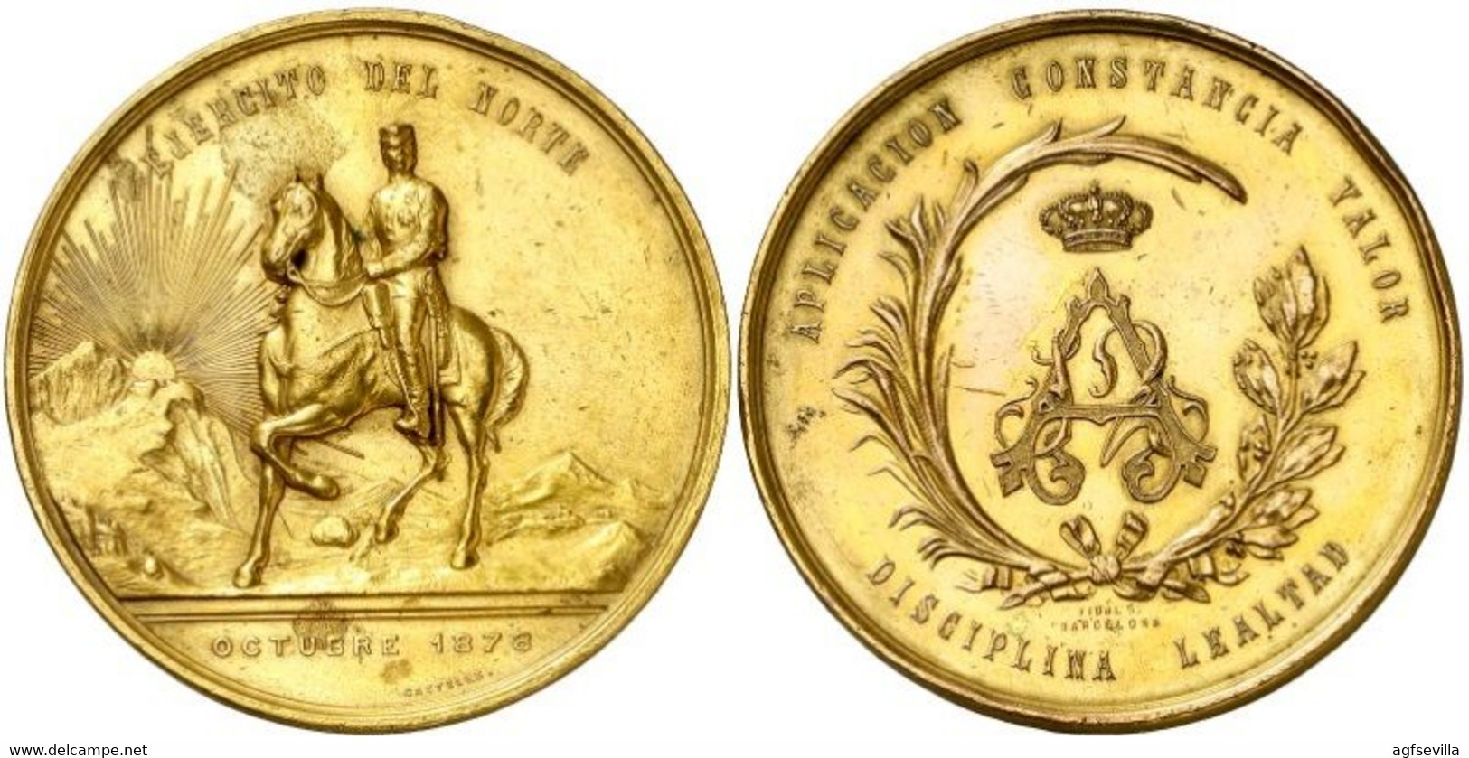 ESPAÑA. ALFONSO XII. MEDALLA HOMENAJE AL EJÉRCITO DEL NORTE. 1.878. BRONCE DORADO.ESPAGNE. SPAIN MEDAL - Royal/Of Nobility