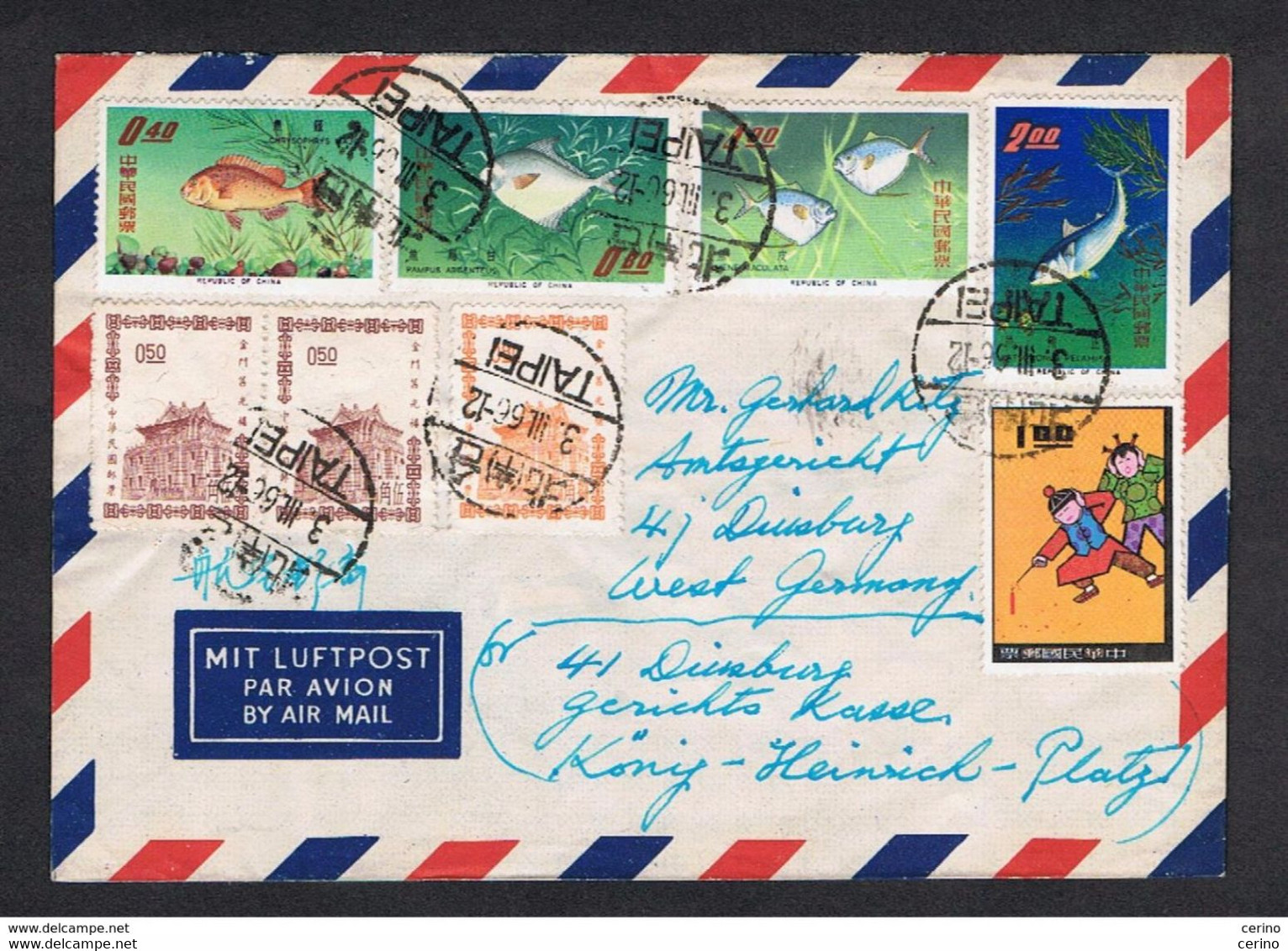 TAIWAN:  1966  AIR  MAIL  COUVERT  TO  D.D.R. WITH:  YV/TELL. 464x2 + 465 + 518/21 + 515 - Lettres & Documents