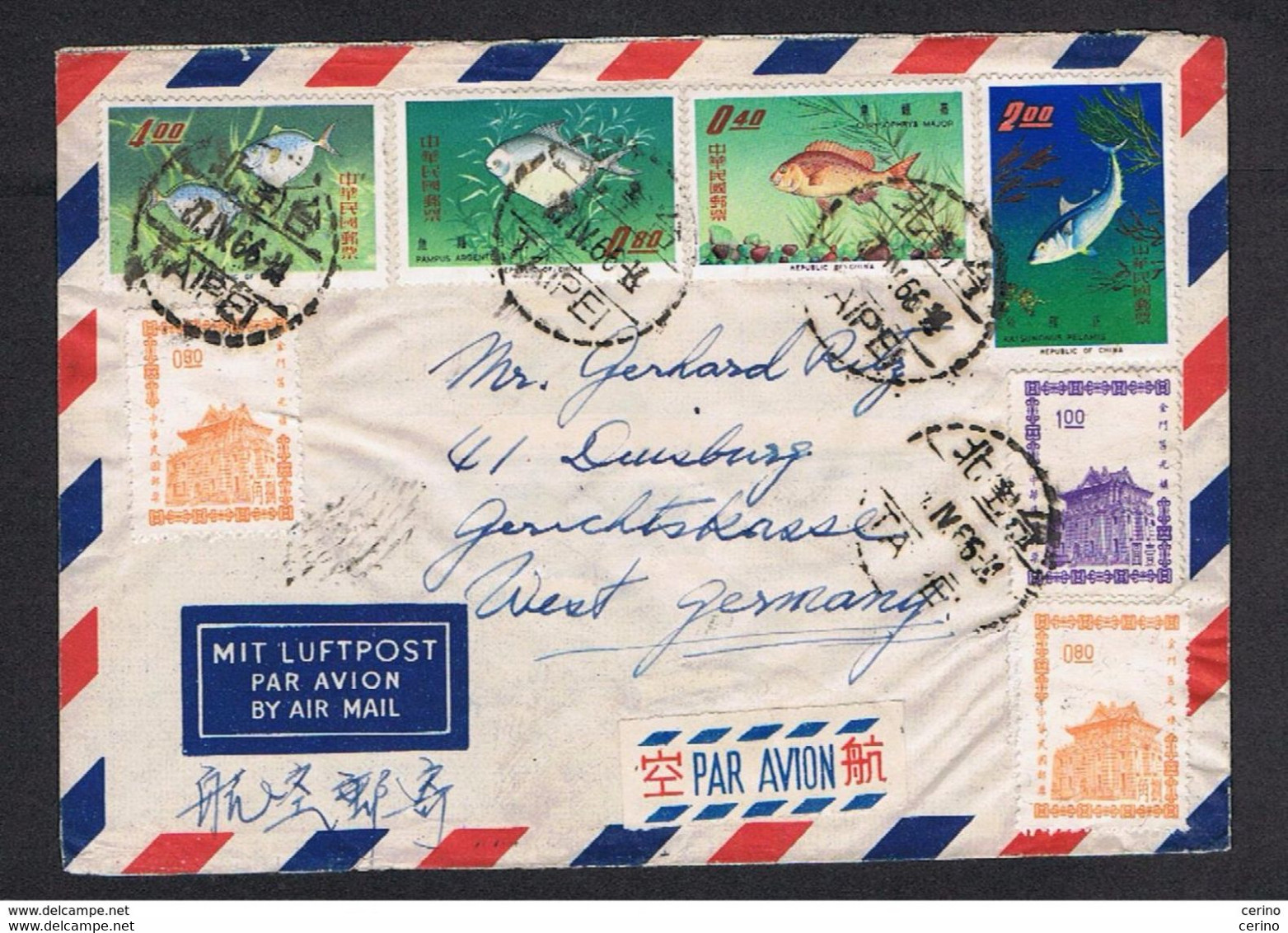 TAIWAN:  1966  AIR  MAIL  COUVER  TO  D.D.R. WITH:  YV/TELL. 464x2 + 465 + 518/21 + 515 - Briefe U. Dokumente