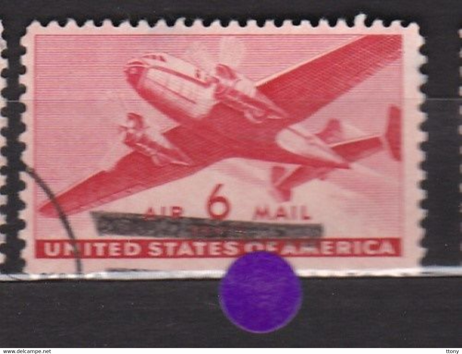 USA STAMPS :  Air Mail  6 C  Twin-motored Transport Plane :Mi:US 500A- Sn:US C25- Yt:US PA26- Sg:US A901 Used - 2a. 1941-1960 Gebraucht