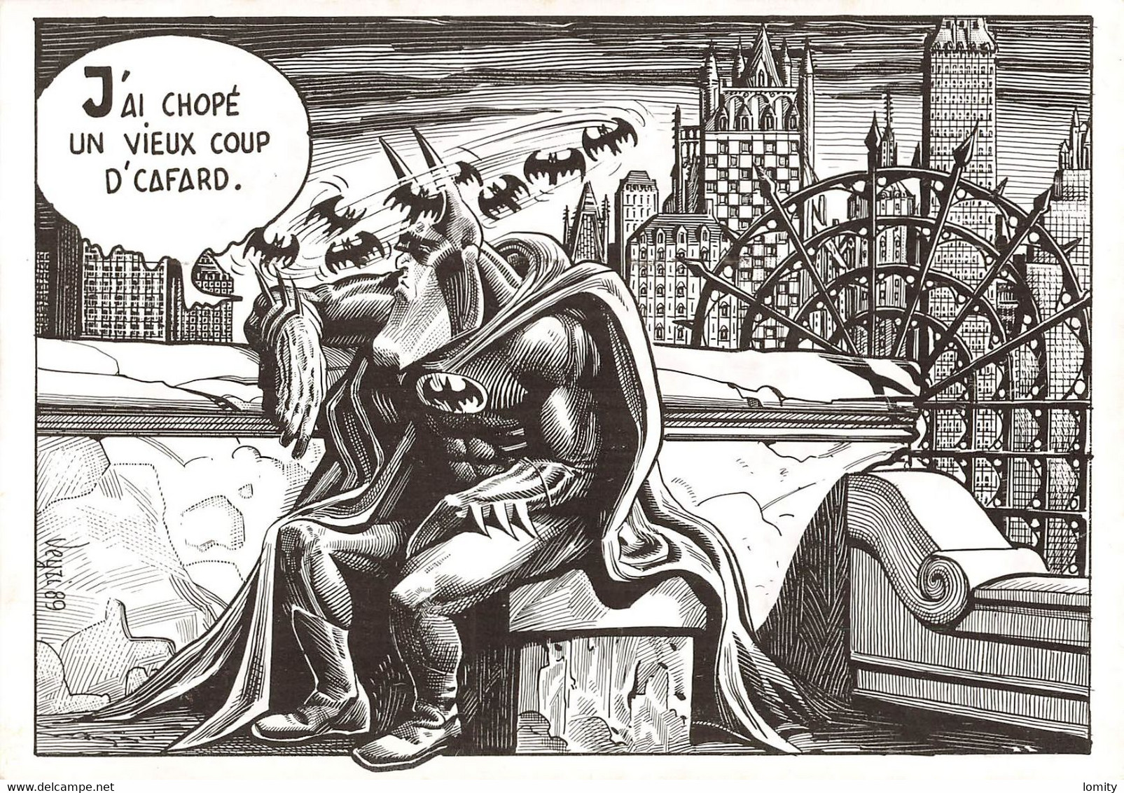 Illustration Illustrateur Veyri Bernard Série Jubilé Batman J'ai Chopé Un Vieux Coup D' Cafard Chauve Souris CPM - Veyri, Bernard