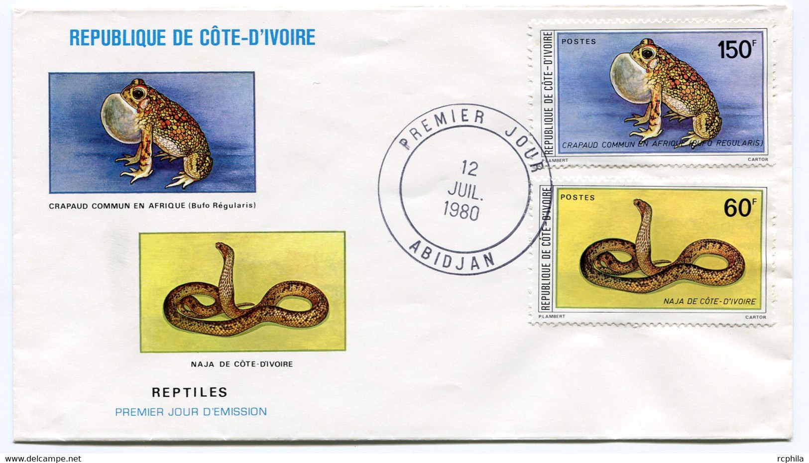 RC 18786 COTE D'IVOIRE N° 549 / 550 GRENOUILLE ET SERPENT FDC 1ER JOUR - Costa De Marfil (1960-...)
