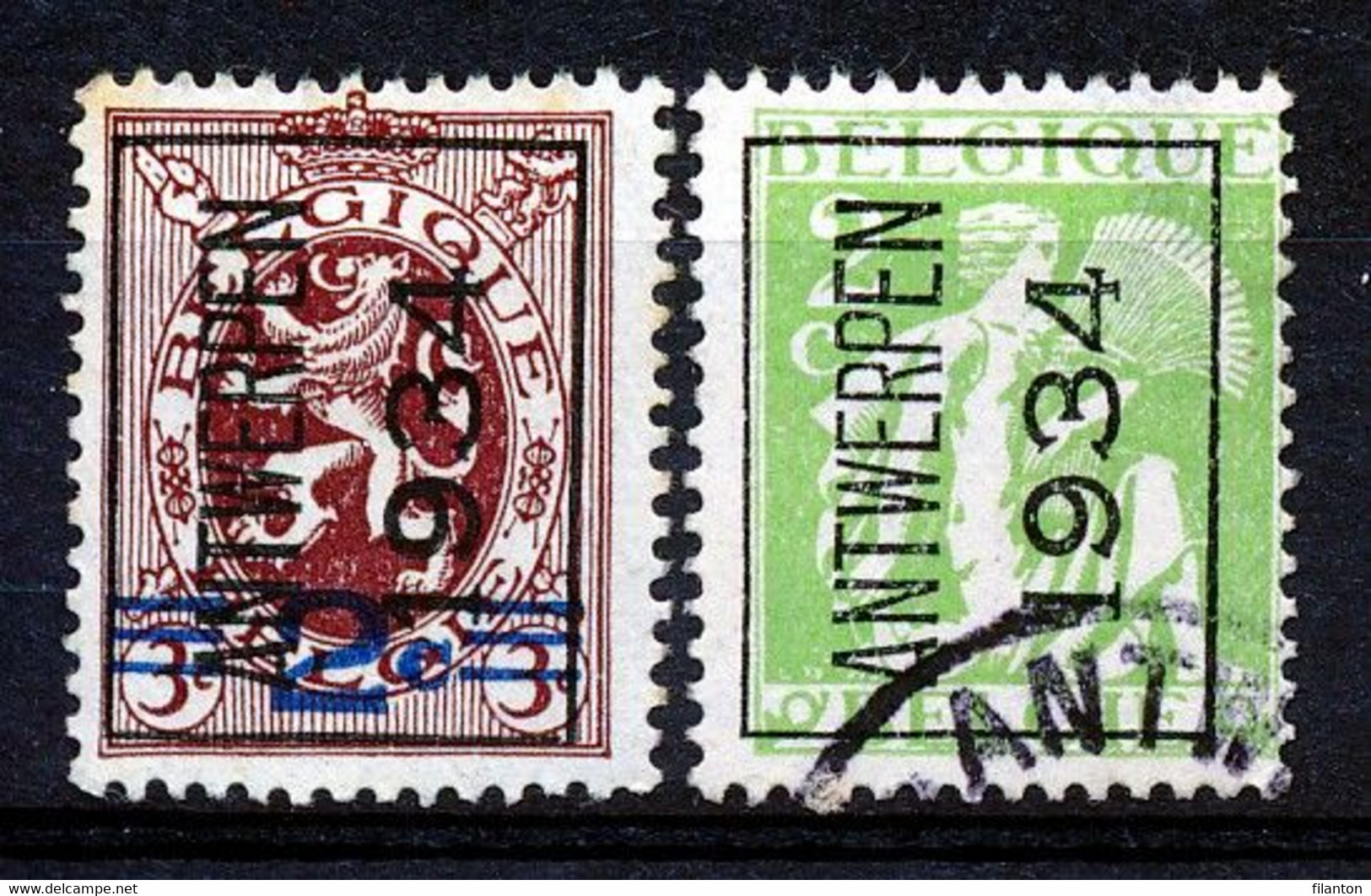 BELGIE - OBP Nr 271A + 274A PRECANCELS -  ANTWERPEN 1934 - Zonder Gom/sans Gomme - Typografisch 1929-37 (Heraldieke Leeuw)
