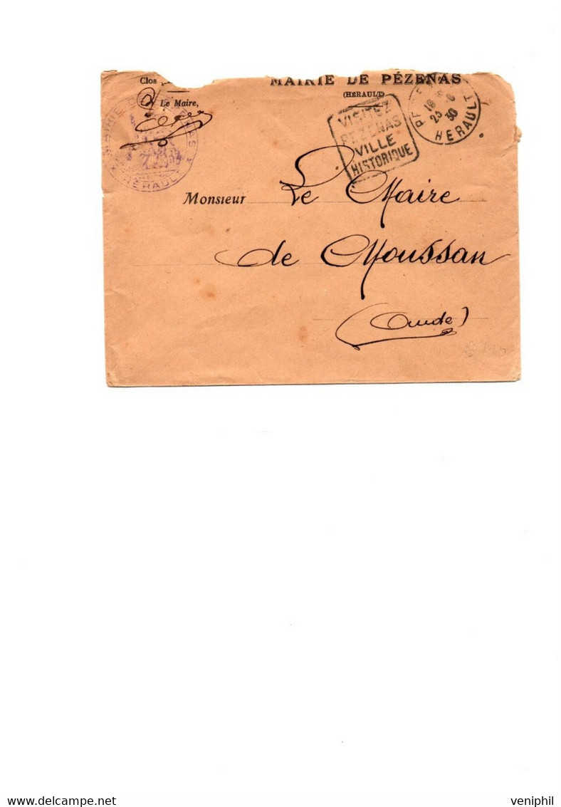 LETTRE FRANCHISE OBLITERATION DAGUIN -  VISITEZ PEZENAS VILLE HISTORIQUE - 1930 - Mechanical Postmarks (Other)