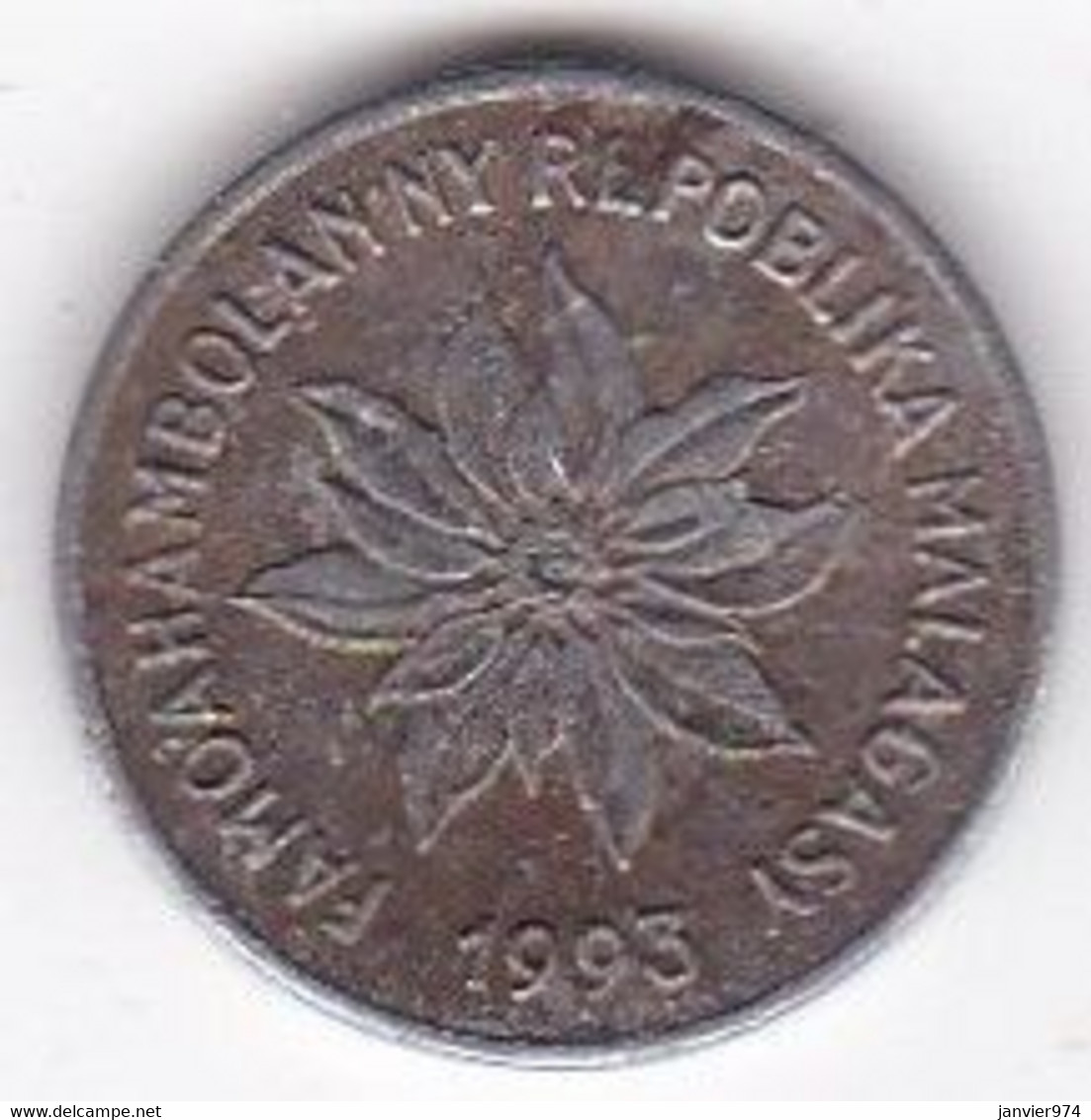 Madagascar 1 Franc 1993.  Buffle / Fleur, En Acier Inoxydable, KM# 8 - Madagaskar