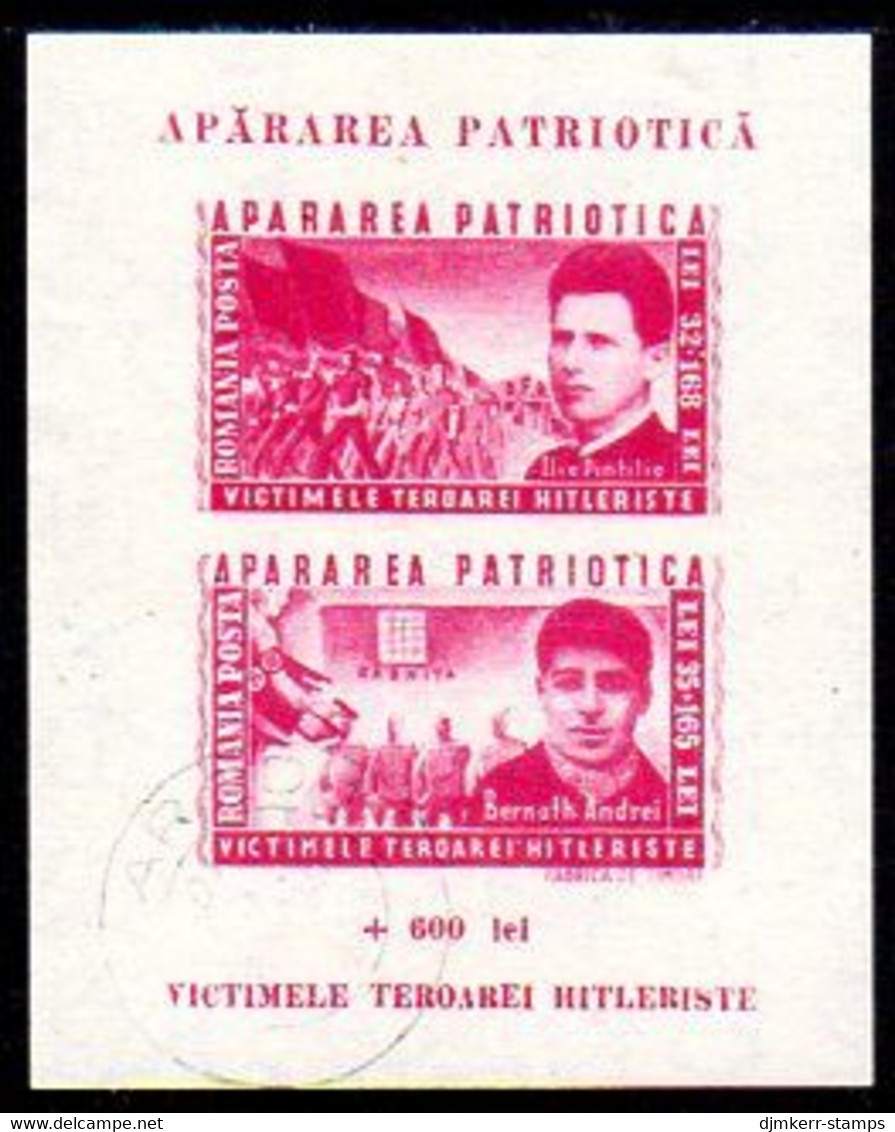 ROMANIA 1945 Anti-fascist Fighters Block Used.  Michel Block 27 - Blocks & Sheetlets