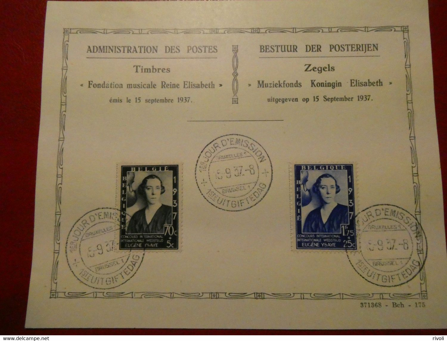 BELGIQUE 1937  1er Jour Fondation Musicale Reine Elisabeth - ....-1951