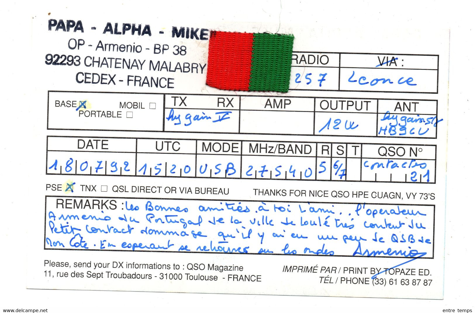 Carte QSL Portugal Loubé OP Arménio - CB