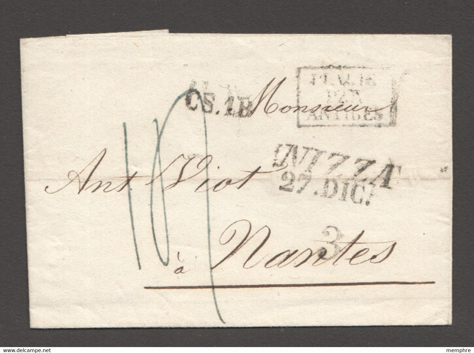 1835  Devant De Lettre De NIZZA Pour Nantes - Entrée «ITALIE PAR ANTIBES» - Entry Postmarks