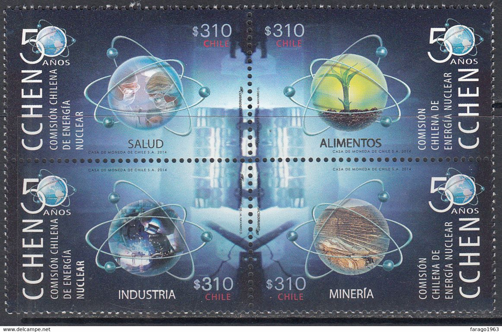 2014 Chile Nuclear Energy Complete Block Of 4 MNH - Chile