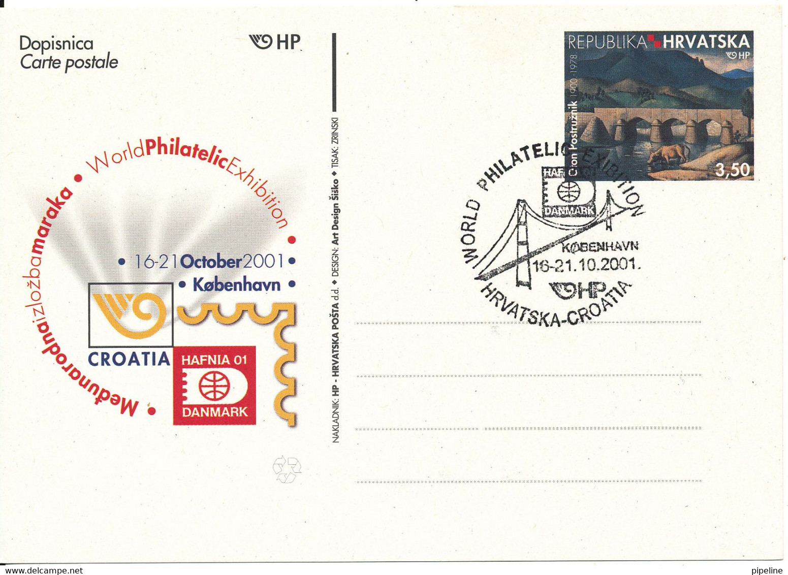 Croatia Postal Stationery Postcard Hafnia 01 Stamp Exhibition In Denmark 16-21.10.2001 - Kroatië