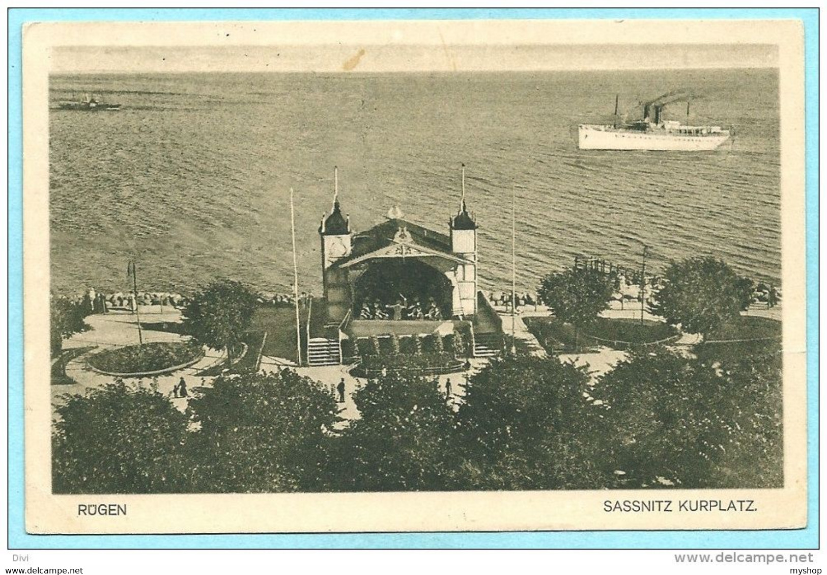 D004, * SASSNITZ  * RÜGEN SASSNITZ KURPLATZ *  SCHIFFE  * GELAUFEN 1928 - Paquebots