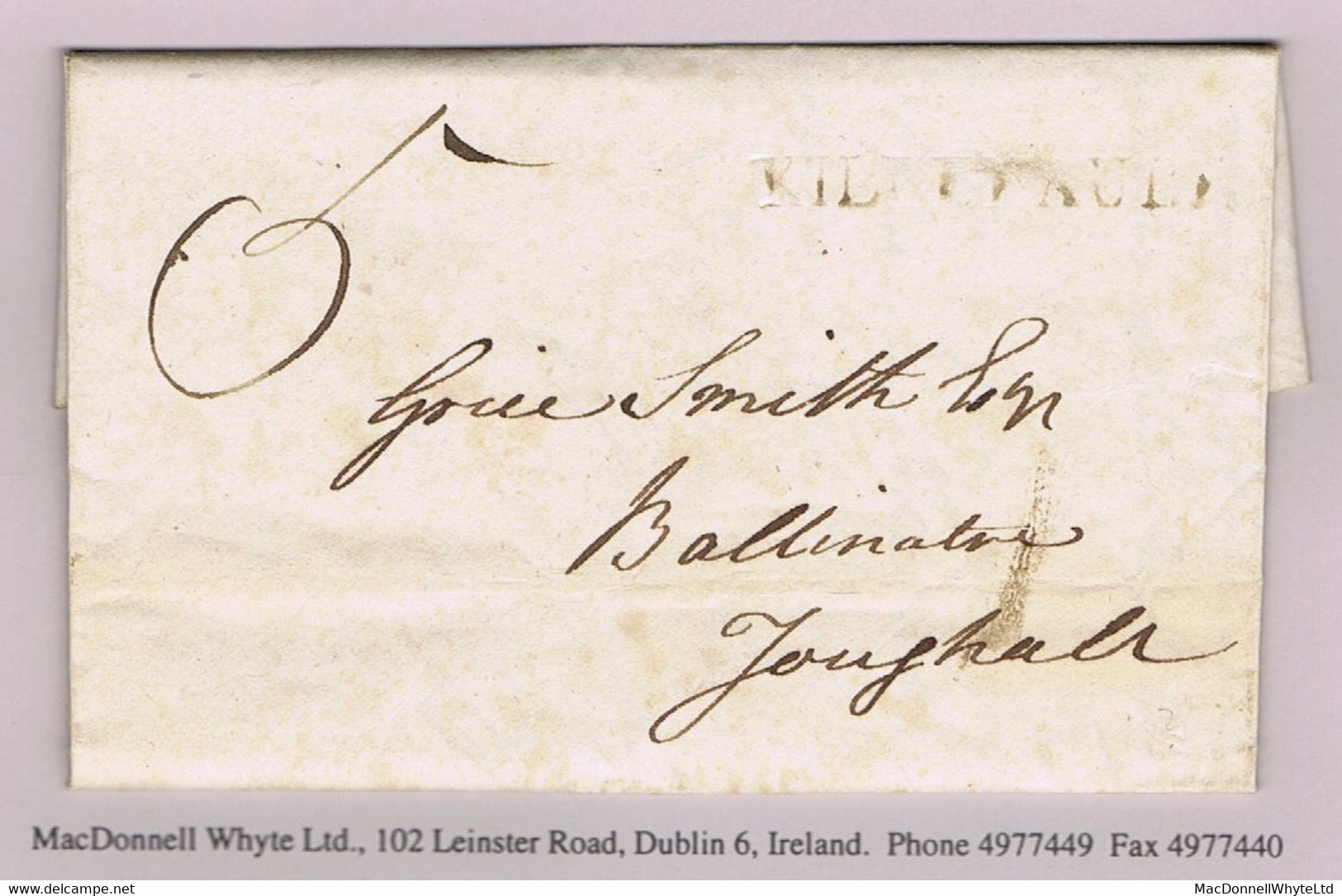 Ireland Tipperary Cork 1801 KILLYNAULE Town Namestamp Mortlestown Castle To Ballinatra In Youghal - Prephilately