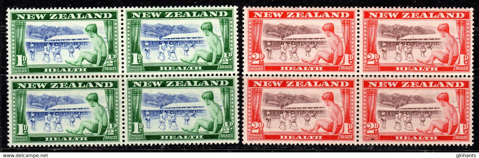 NEW ZEALAND - 1948 HEALTH SET (2V) IN BLOCKS OF 4 FINE MNH ** SG 696-697 X 4 - Other & Unclassified