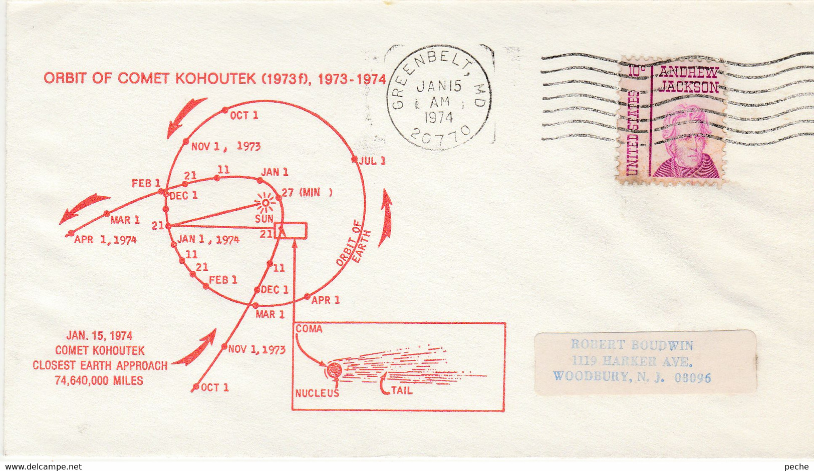 N°755 N -lettre (cover) Orbit Of Comet Kohoutek 1973 - America Del Nord