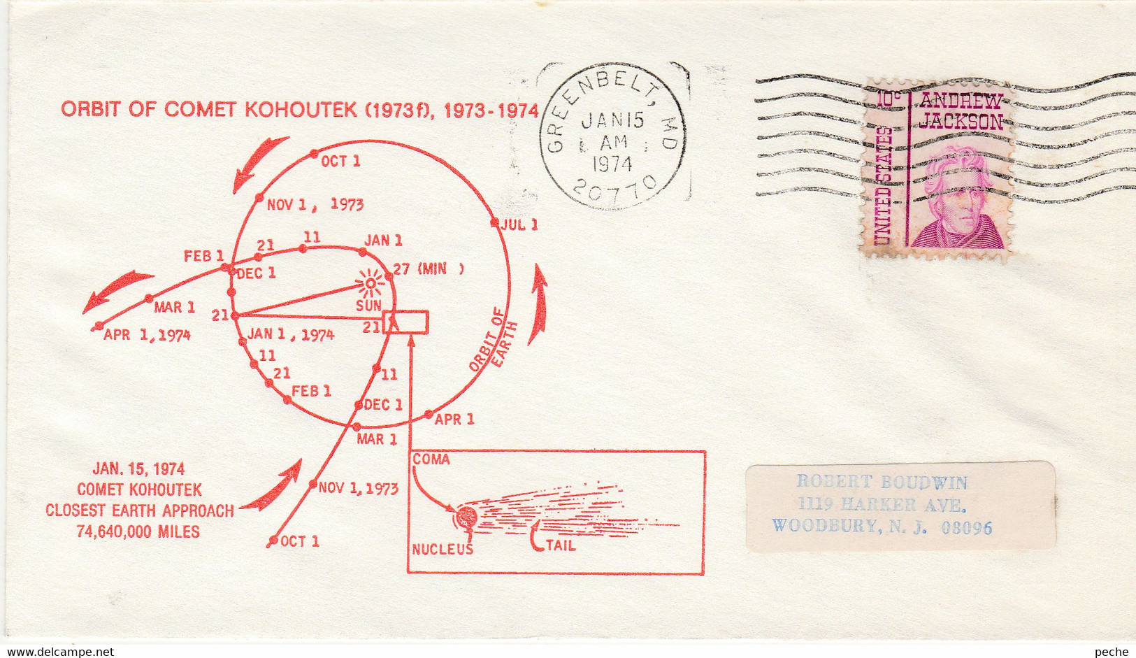 N°755 N -lettre (cover) Orbit Of Comet Kohoutek 1973 - North  America