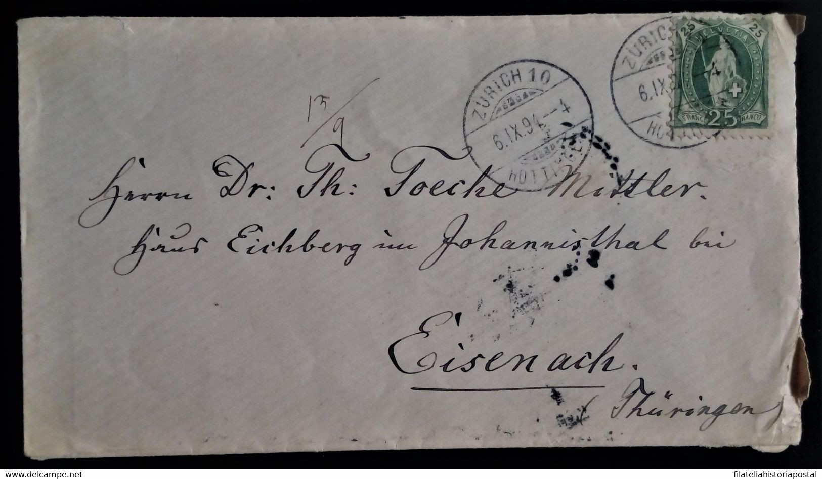 546 HELVETIA SWITZERLAND ZURICH EISENACH 1894 - Andere & Zonder Classificatie