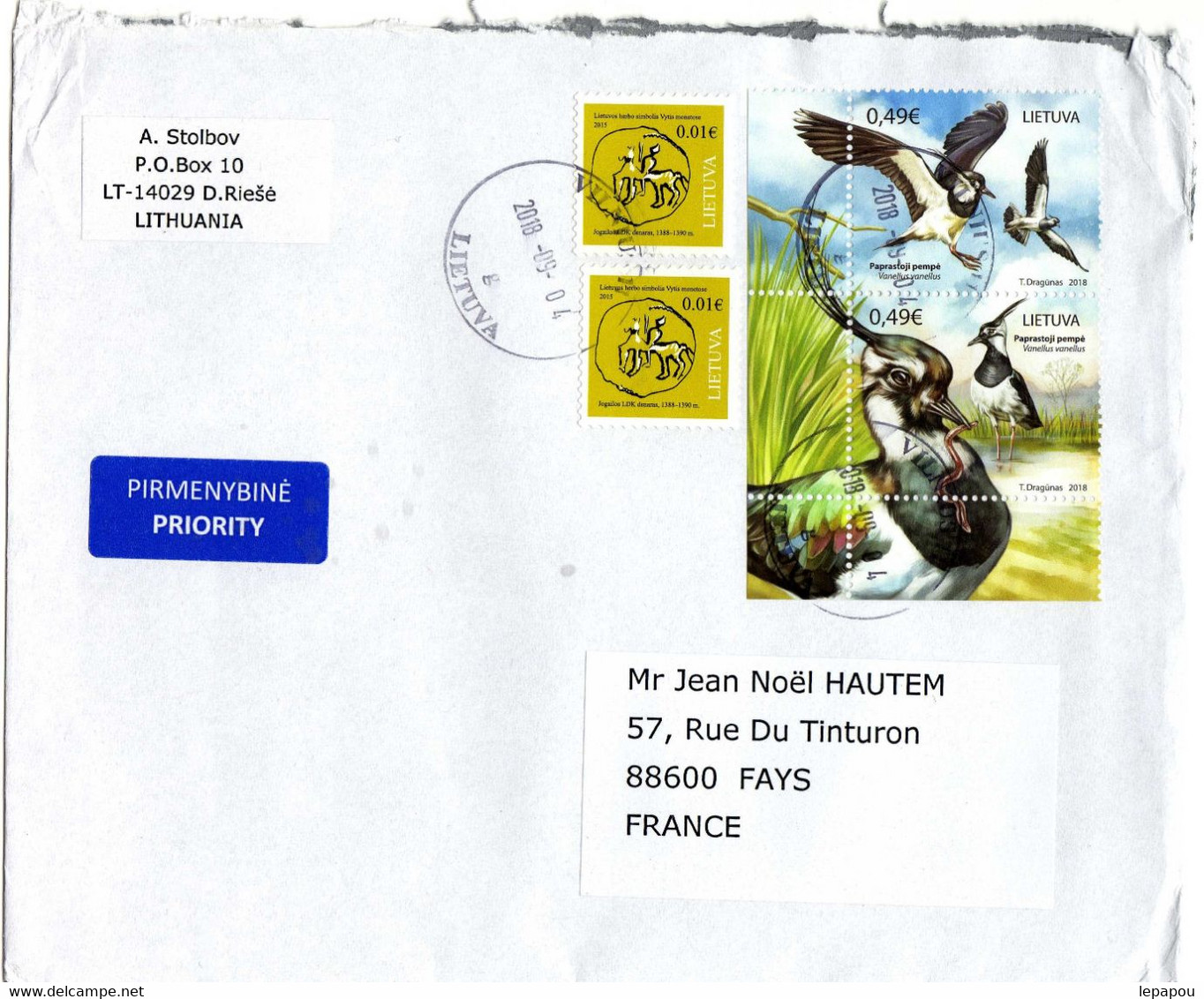 Lituanie 2018 - Timbre "Oiseau" Sur Lettre De 2018 - Mechanical Postmarks (Advertisement)
