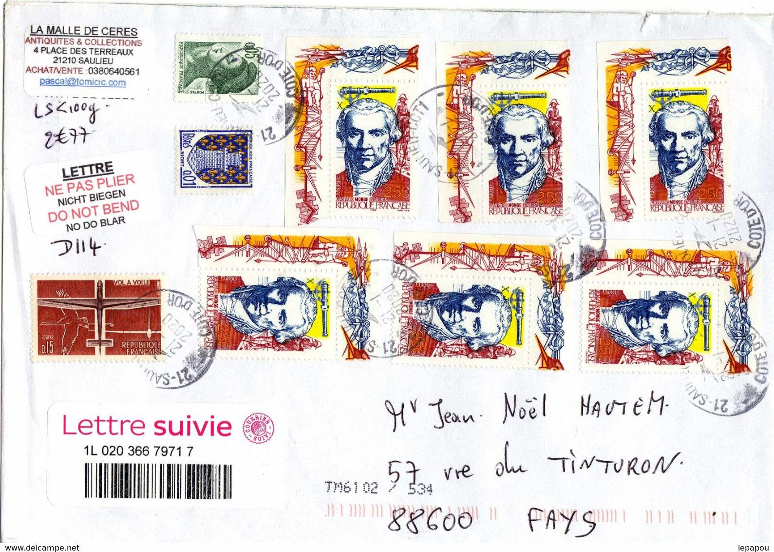 France 1990 - "Gaspard Monge" Sur Lettre De 2020 - Franz. Revolution