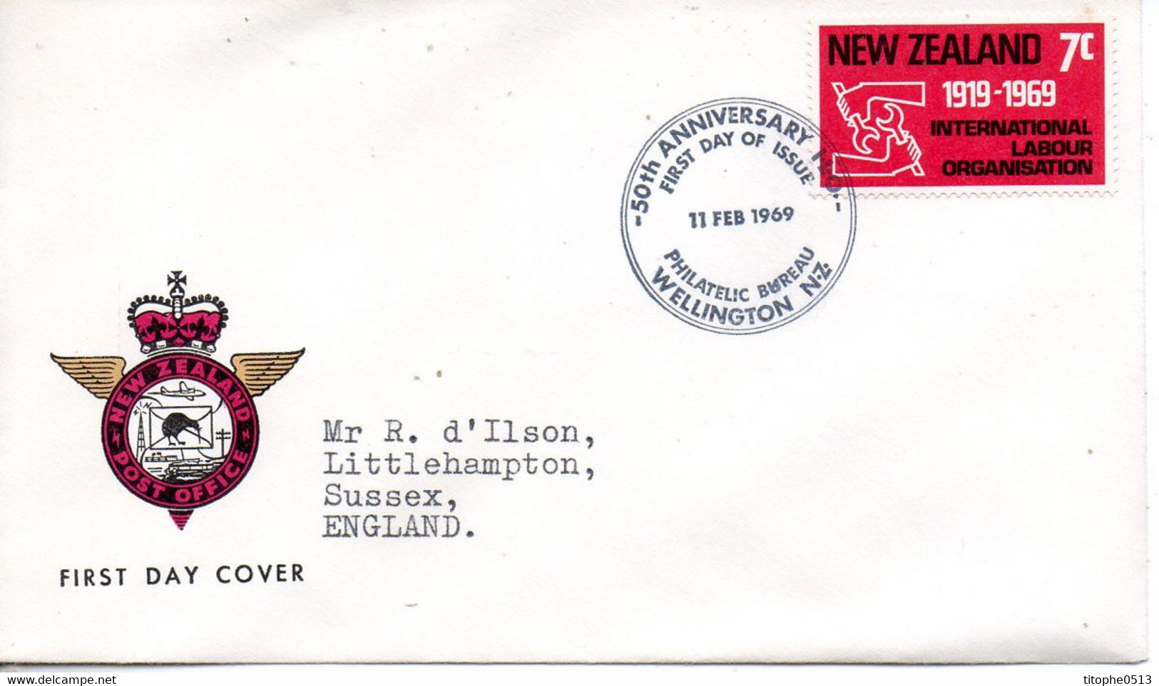 NOUVELLE-ZELANDE. N°482 Sur Enveloppe 1er Jour (FDC) De 1969. O.I.T.. - ILO