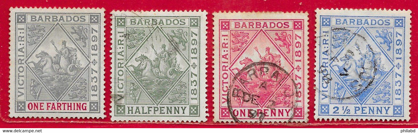 Barbade N°60 à/to 63 ( Filigrane CC, Dentelé 14) 1897 O & (*) - Barbados (...-1966)