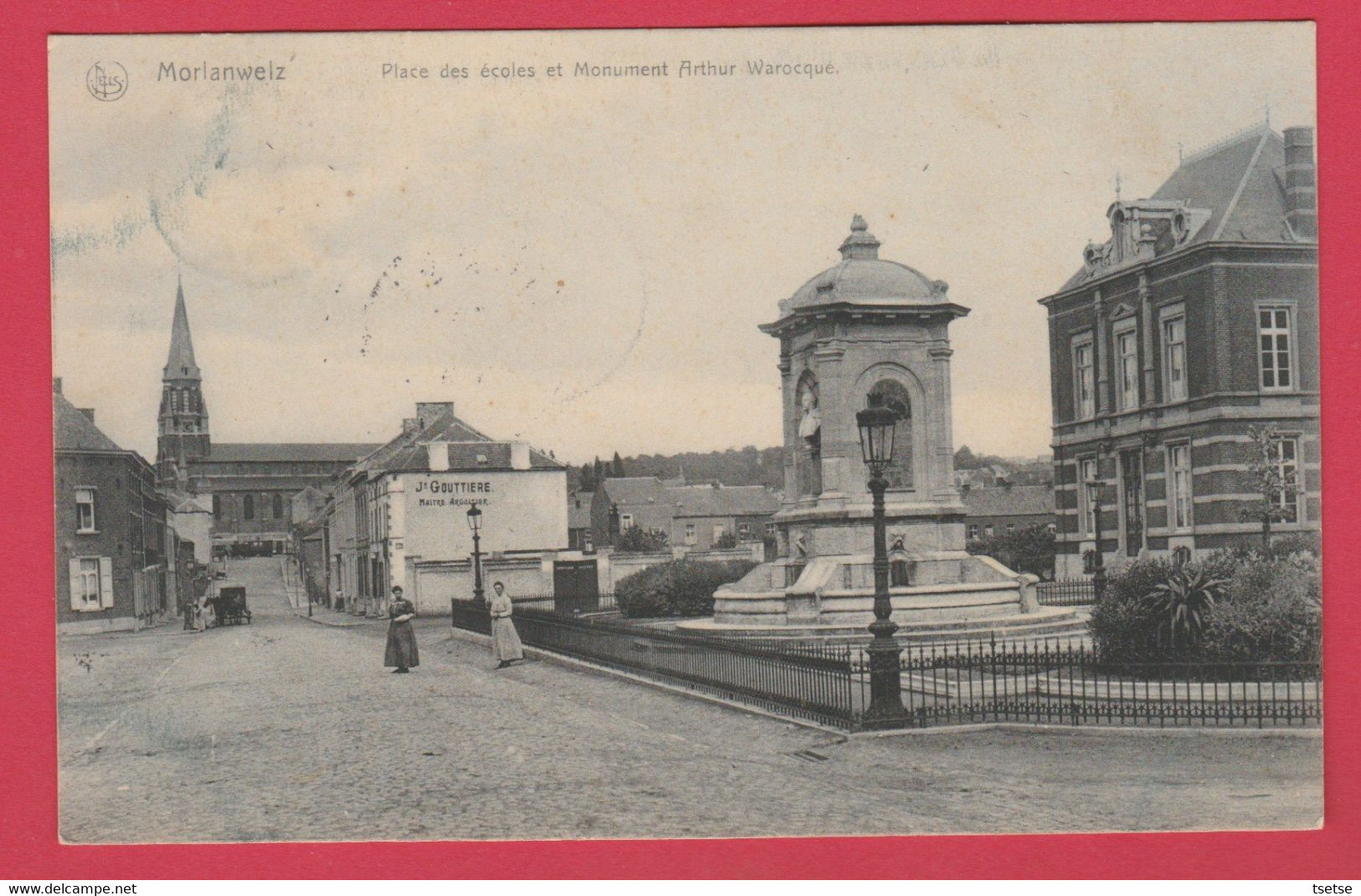 Morlanwelz - Place Des écoles Et Monument Arthur Warocqué - 1908 ( Voir Verso ) - Morlanwelz